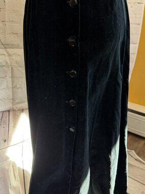 Vintage Black Velvet Maxi Skirt | Faceted Glass/Jewel Buttons | Goth Glam